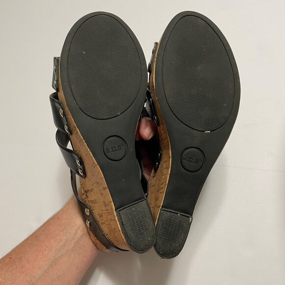 Womens Black Cork Wedge Sandals With Strappy Design By A.N.A. Size 8M - Picture 7 of 9